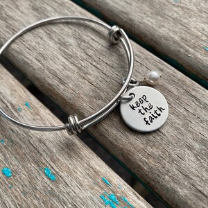 Faith Bracelet- Inspiration Bracelet- Hand-Stamped &quot;keep the faith&quot;  Bracelet with an accent bead in your choice of colors