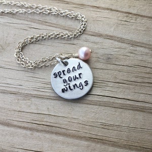 Inspiration Necklace- &quot;spread your wings&quot; with an accent bead in your choice of colors- Great Graduation Gift