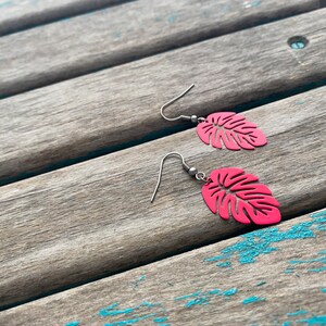 Bright Pink, Leaf-Shaped Earrings - Trendy Earrings - Unique, and Lightweight Earrings