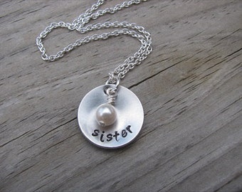Sisters Necklace- Hand-Stamped "sister" with a birthstone or accent bead in your choice of colors