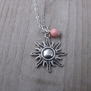 Sunshine Necklace- Antique Silver Sun Pendant with an accent bead in your choice of colors