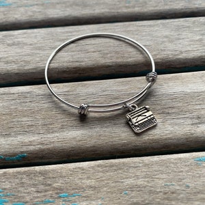 Typewriter Charm Bangle Bracelet - Adjustable Jewelry