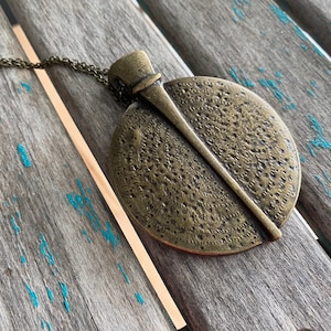 Antique Gold Statement Necklace- Large Antique Gold Pendant, Rustic Pendant with a 31 inch chain