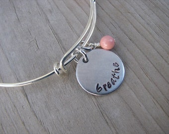 Inspiration Bracelet- Hand-Stamped "breathe" Bracelet with an accent bead in your choice of colors