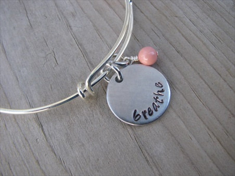 Inspiration Bracelet Hand-Stamped breathe Bracelet with an accent bead in your choice of colors image 1