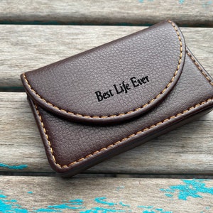 Business Card/Contact Card Holder - "Best Life Ever", name or initials on the front, and variety of options for the back