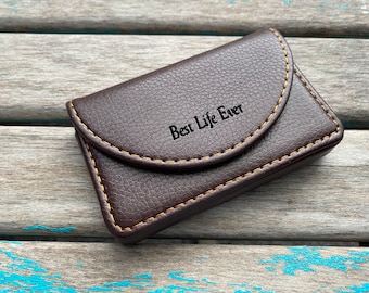 Business Card/Contact Card Holder - "Best Life Ever", name or initials on the front, and variety of options for the back