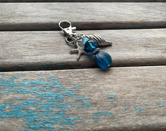 Bag Charm- Beaded Keychain or Purse/Bag Charm- Beach-Themed - ONE OF A KIND