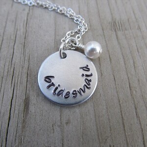 Bridesmaid Necklace- Hand-Stamped Necklace &quot;bridesmaid&quot;- with an accent bead in your choice of colors