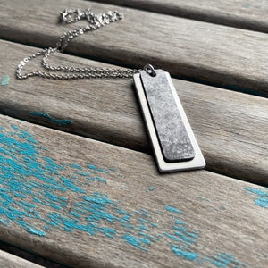 Splotched Leather & Silver Necklace - Modern Metal Pendant