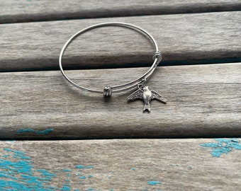 SALE- Bird Bangle Bracelet- Adjustable Charm Bracelet