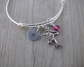 Gymnastics Bracelet- Gymnast charm, initial of your choice, and an accent bead in your choice of colors