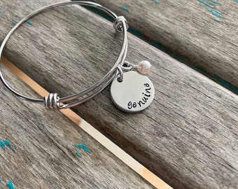 Inspiration Bracelet- Hand-Stamped "genuine" Bracelet with an accent bead in your choice of colors