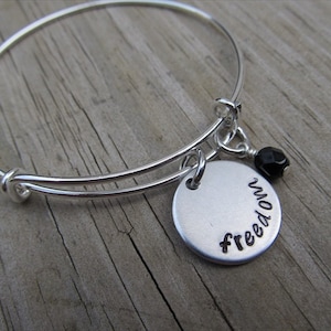 Freedom Inspiration Bracelet- Hand-Stamped &quot;freedom&quot; Bracelet with an accent bead in your choice of colors- Hand-Stamped Jewelry