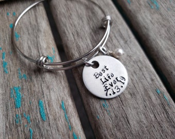 Best Life Ever Bracelet- Hand-Stamped "Best Life Ever (baptism date)" Bracelet with an accent bead in your choice of colors