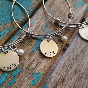 Set of Three Sister&#39;s or Three Friend’s Bracelets- hand-stamped &quot;1 of 3”, “2 of 3”, “3 of 3&quot; Three Bracelet Set