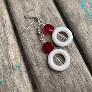 Red and White Beaded Earrings