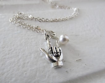 ASL I Love You Necklace: Sign Language Charm, Accent Bead
