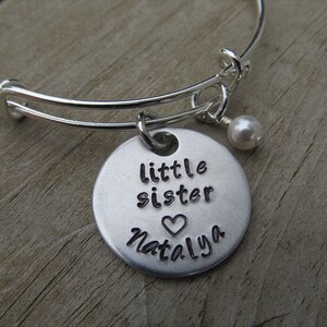 Little Sister Bracelet- Personalized Bracelet &quot;little sister&quot; with a name of your choice and an accent bead of your choice