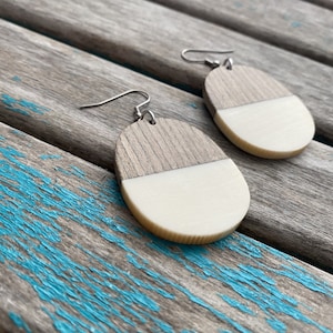 Wood and Creamy White Acrylic Earrings- Large Style Earring