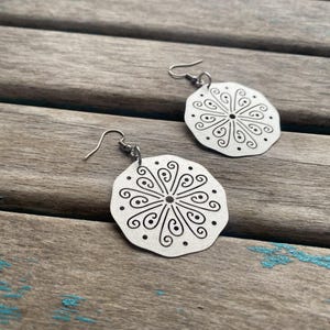 Painted Silver Earrings - Detailed Scrolled Round- Unique, and Lightweight Earrings
