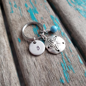 Sand Dollar Keychain with your choice of Initial and Accent Bead