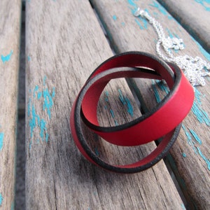 Red Leather Twist Pendant Necklace: Statement Jewelry