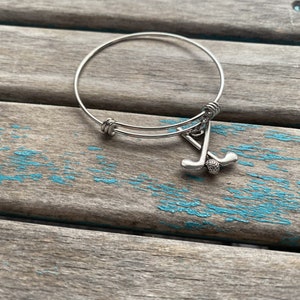 Hockey Charm Bangle Bracelet - Adjustable Sports Jewelry