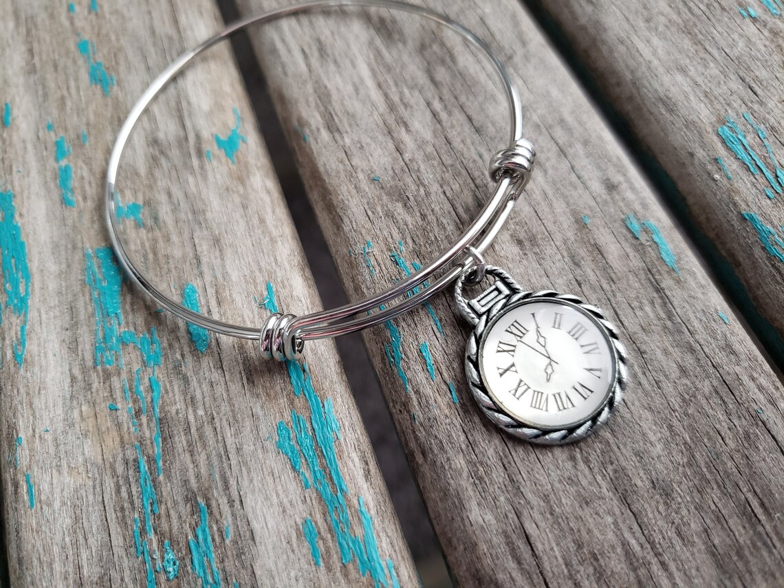 SALE Clock Bangle Bracelet Adjustable Charm Bracelet Etsy