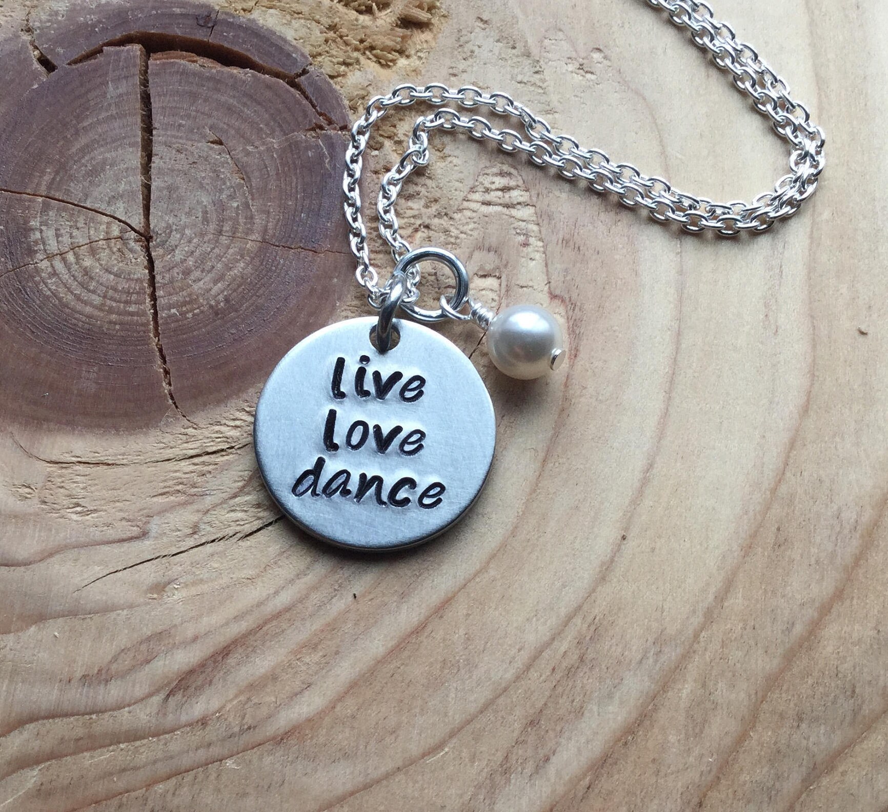 Dance Necklace live love dance with an accent bead in your choice of colors Hand Stamped Jewelry by Jenn s Handmade Jewelry