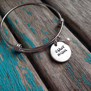 Stepmom Bangle Bracelet: &quot;Other Mom&quot; Charm with Accent Bead