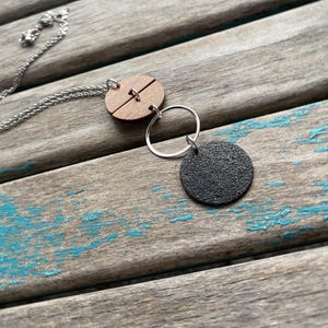 Wood & Stainless Steel Pendant Necklace: Modern Statement Jewelry