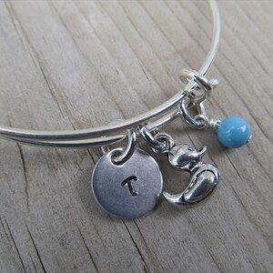 Duck Charm Bangle Bracelet: Hand-Stamped Initial, Accent Bead