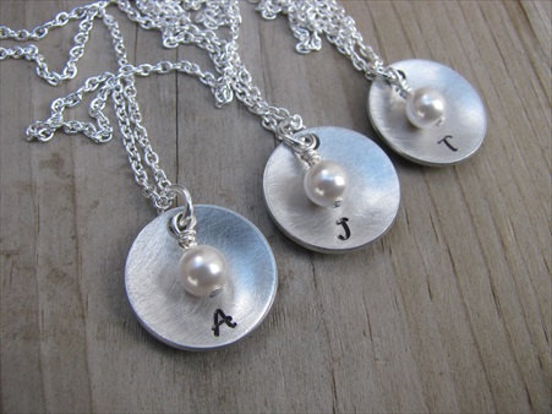 Personalized Bridesmaids/best Friend Necklaces Brushed Silver Domed ...