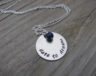 Graduation Necklace, Inspiration Necklace- "dare to dream" with an accent bead in your choice of colors- Hand-Stamped Jewelry