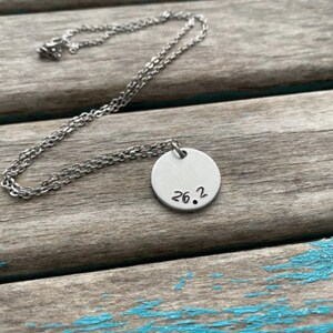 26.2 Marathon Necklace: Brushed Aluminum Pendant, Stainless Steel Chain