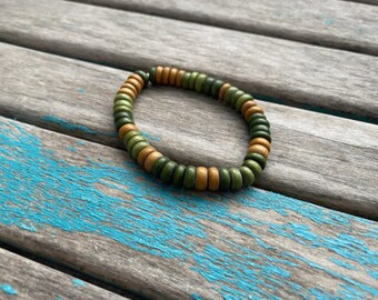 Green and Honey Brown Beaded Bracelet