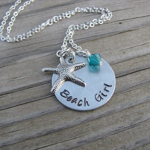 Beach Necklace - &quot;Beach Girl&quot; with starfish charm, and an accent bead of your choice