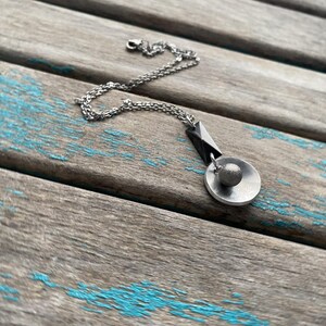 Silver and Brushed Black Necklace- Stunning Statement Necklace on your choice of chain- Cupped Pendant with Sparkles