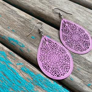 Pinkish/Purple Filigree Drop Earrings- Unique, and Lightweight Earrings