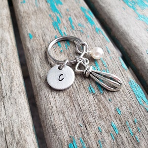 Baking Whisk Keychain with your choice of Initial and Accent Bead image 1