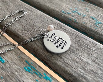Hand-Stamped Aluminum Inspiration Necklace: Love Story, Accent Bead