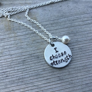 Strength Necklace- &quot;I choose strength&quot; with an accent bead in your choice of colors- Hand-Stamped Necklace