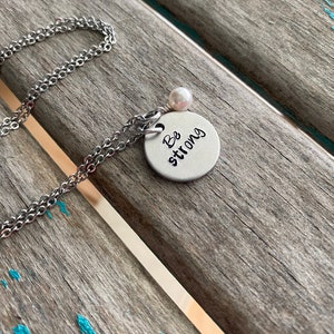 Inspiration Necklace Hand-Stamped Be strong with an accent bead in your choice of colors image 1