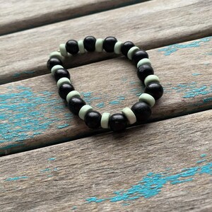 Mint Green and Black Wood Beaded Bracelet