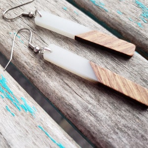 Long Wood and Milky/Grey Acrylic Earrings