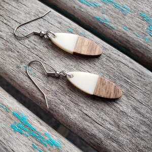 Wood and Creamy White Acrylic Earrings