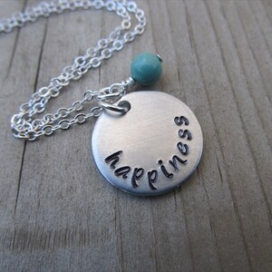Happiness Inspiration Necklace- &quot;happiness&quot; with an accent bead in your choice of colors- Hand-Stamped Jewelry by Jenn&#39;s Handmade Jewelry