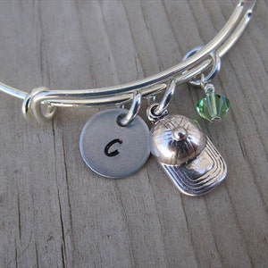 Ball Cap Bracelet- Adjustable Bracelet with Initial, Ball Cap Charm, and accent bead of choice