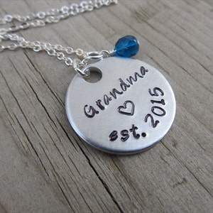 Grandmother&#39;s Necklace- Hand-stamped &quot;Grandma est (year of choice)&quot; with a stamped heart and an accent bead of your choice